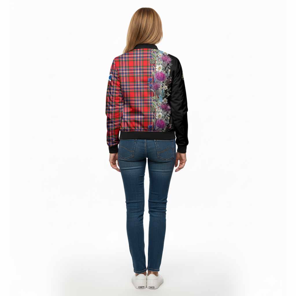 MacFarlane (McFarlane) Tartan Crest Thistle Floral Bomber Jacket - Tartan Vibes Clothing