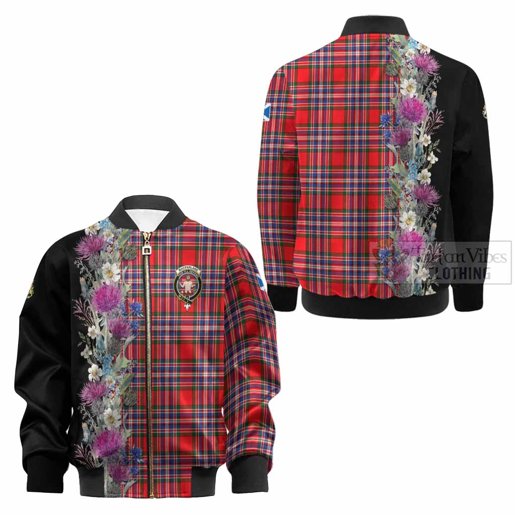 MacFarlane (McFarlane) Tartan Crest Thistle Floral Kid Bomber Jacket - Tartan Vibes Clothing