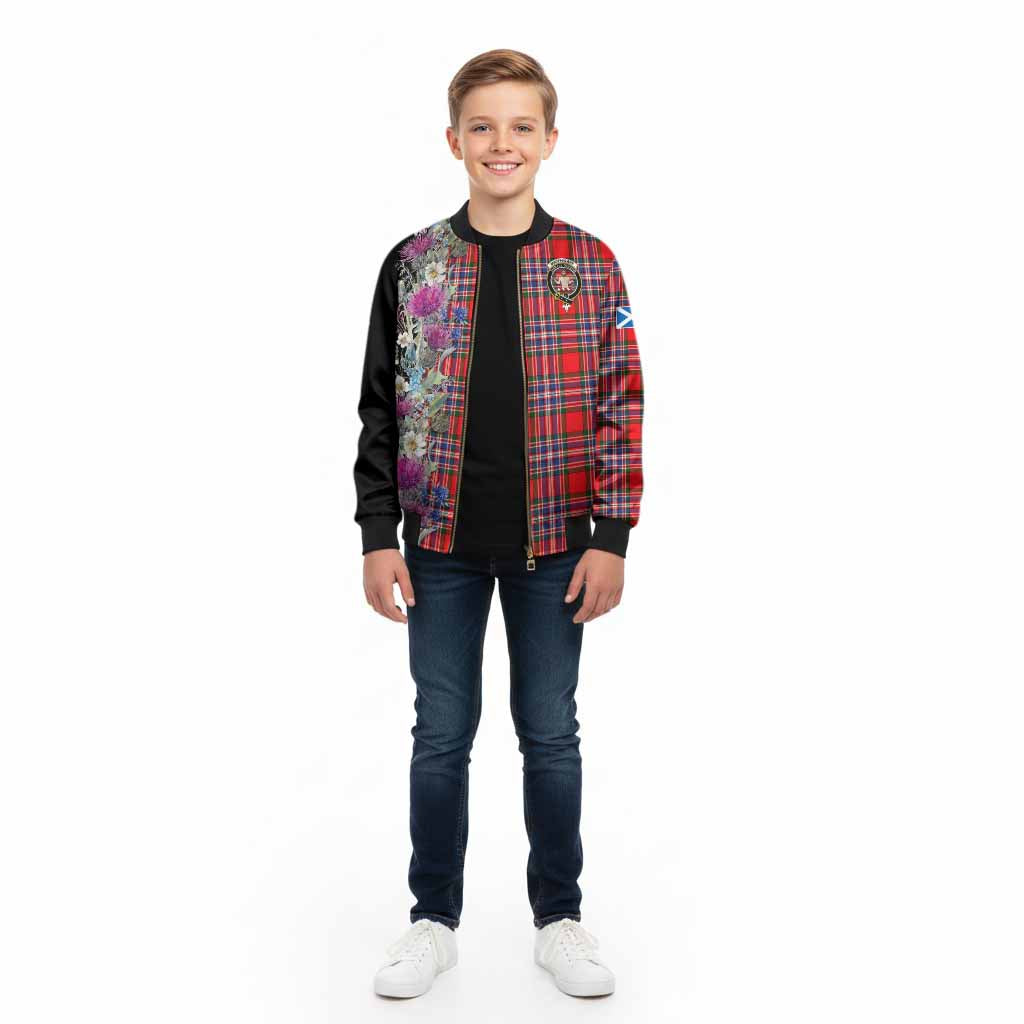 MacFarlane (McFarlane) Tartan Crest Thistle Floral Kid Bomber Jacket - Tartan Vibes Clothing