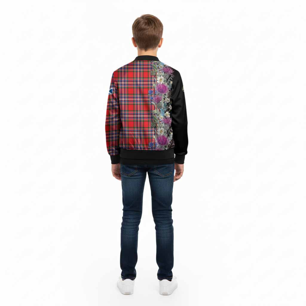 MacFarlane (McFarlane) Tartan Crest Thistle Floral Kid Bomber Jacket - Tartan Vibes Clothing