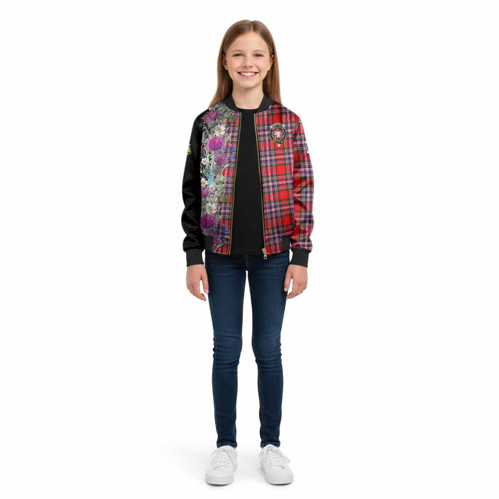 MacFarlane (McFarlane) Tartan Crest Thistle Floral Kid Bomber Jacket - Tartan Vibes Clothing