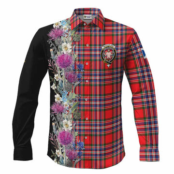 MacFarlane (McFarlane) Tartan Crest Thistle Floral Long Sleeve Button Shirts Men's Shirt S - Tartan Vibes Clothing