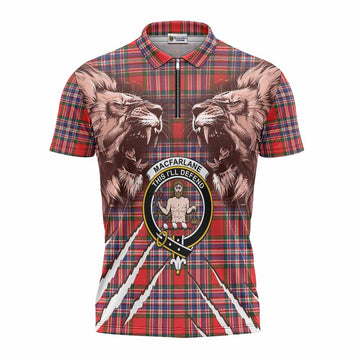 MacFarlane (McFarlane) Tartan Crest Zipper Polo Shirt Ferocious Lion Style