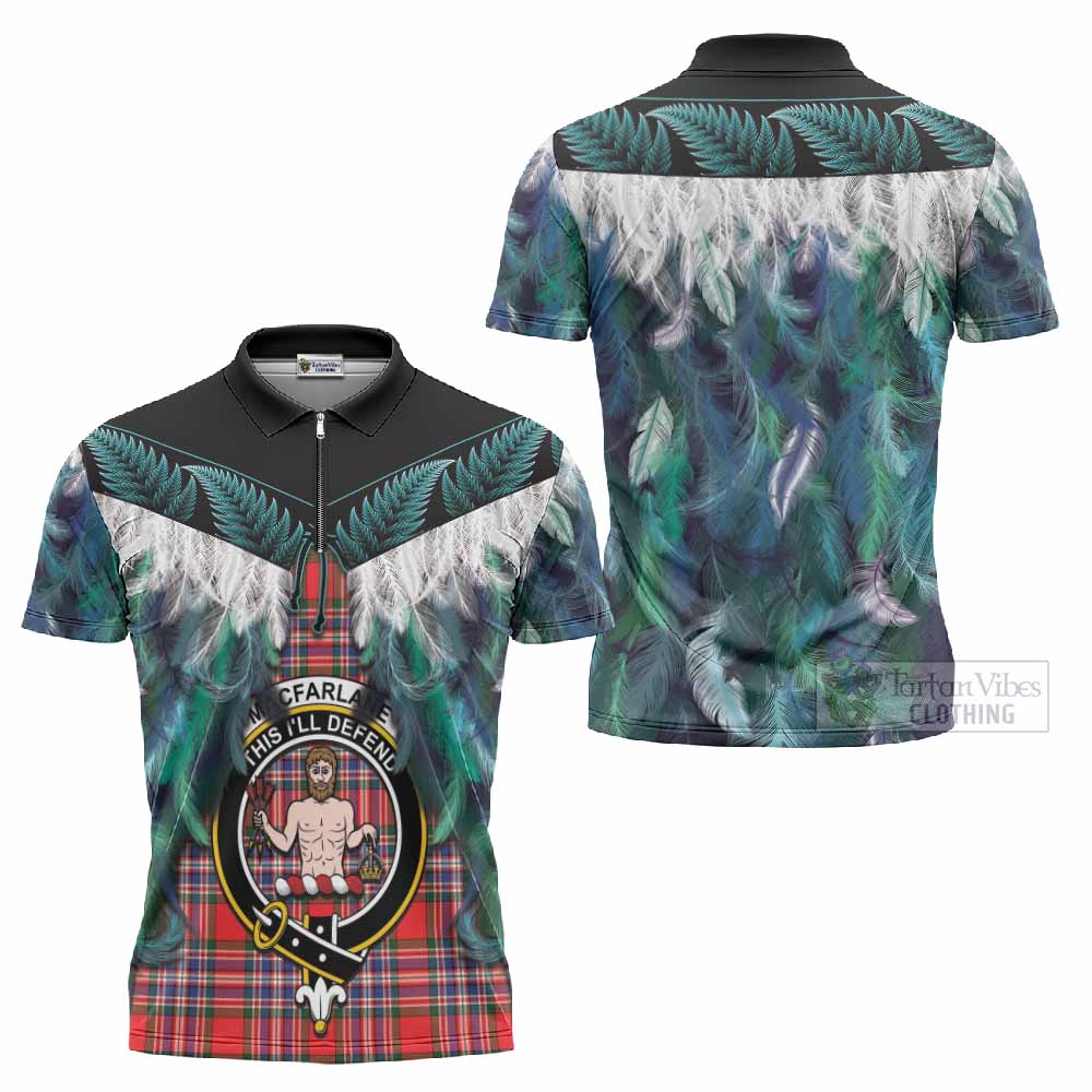 MacFarlane (McFarlane) Tartan Crest Zipper Polo Shirt New Zealand Maori Korowai Cloak