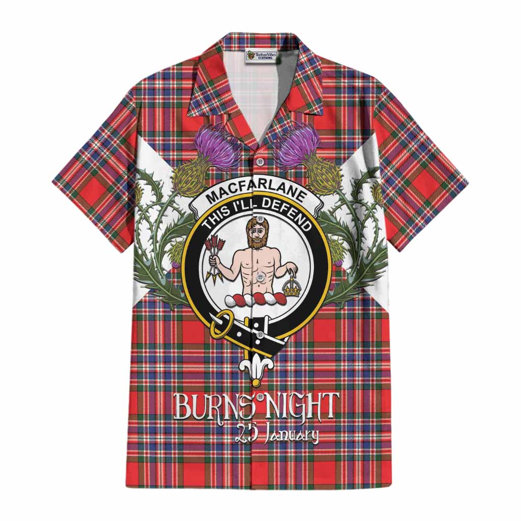 MacFarlane (McFarlane) Tartan Family Crest Cotton Hawaiian Shirt Scottish Burns Night Thistle Floral