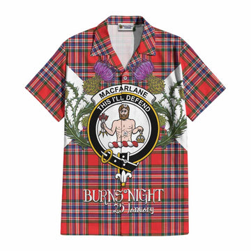 MacFarlane (McFarlane) Tartan Family Crest Cotton Hawaiian Shirt Scottish Burns Night Thistle Floral