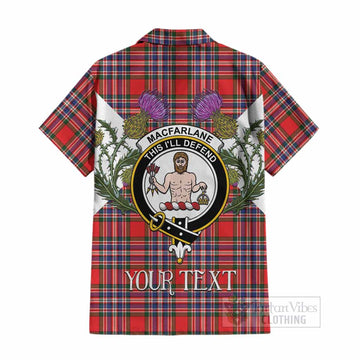 MacFarlane (McFarlane) Tartan Family Crest Cotton Hawaiian Shirt Scottish Burns Night Thistle Floral