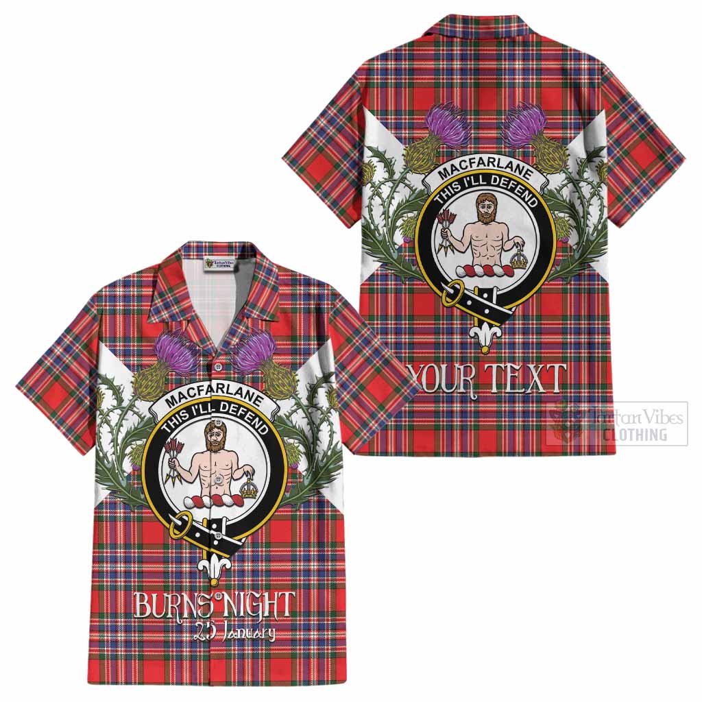MacFarlane (McFarlane) Tartan Family Crest Cotton Hawaiian Shirt Scottish Burns Night Thistle Floral
