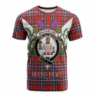 MacFarlane (McFarlane) Tartan Family Crest Cotton T-shirt Scottish Burns Night Thistle Floral