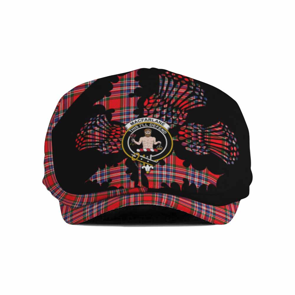 MacFarlane (McFarlane) Tartan Family Crest Flat Cap, Jeff Cap Scotland Thistle Floral