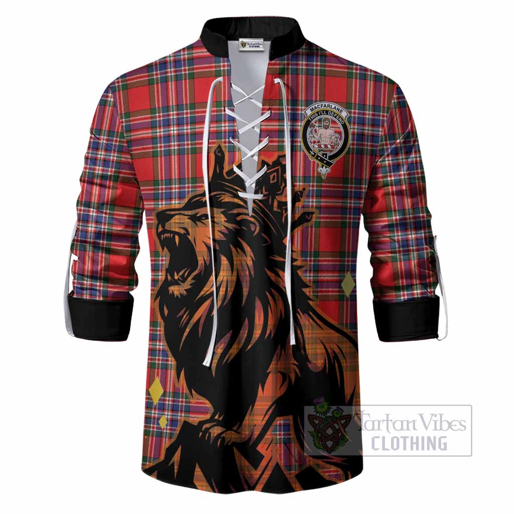MacFarlane (McFarlane) Tartan Family Crest Ghillie Shirt Crowned Lion Roaring