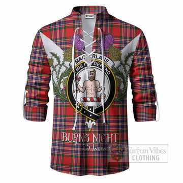 MacFarlane (McFarlane) Tartan Family Crest Ghillie Shirt Scottish Burns Night Thistle Floral