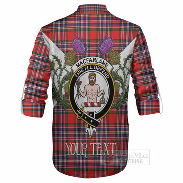 MacFarlane (McFarlane) Tartan Family Crest Ghillie Shirt Scottish Burns Night Thistle Floral