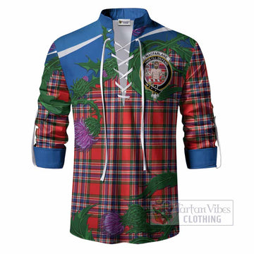 MacFarlane (McFarlane) Tartan Family Crest Ghillie Shirt Thistle in Minimalism