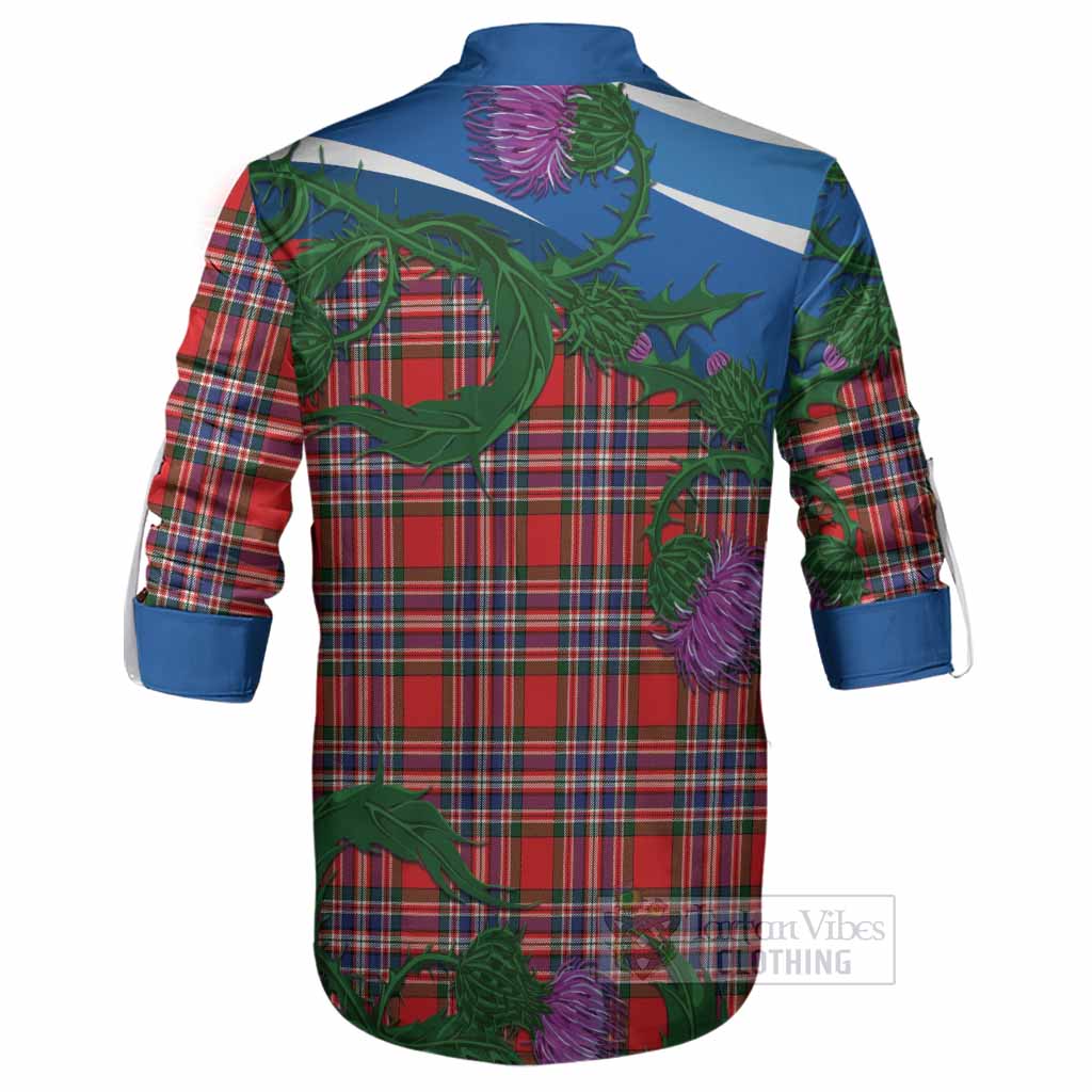 MacFarlane (McFarlane) Tartan Family Crest Ghillie Shirt Thistle in Minimalism