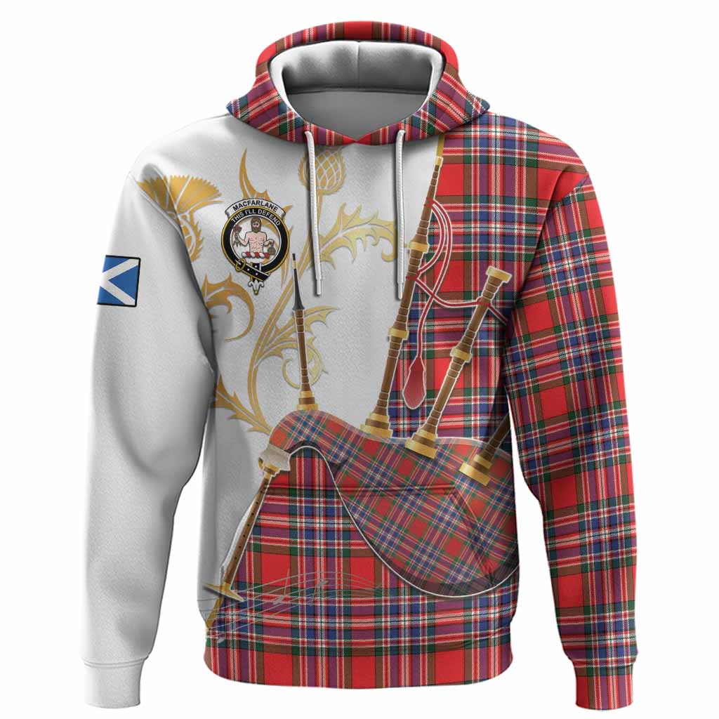 MacFarlane (McFarlane) Tartan Family Crest Hoodie Bagpipes with Scottish Thistle
