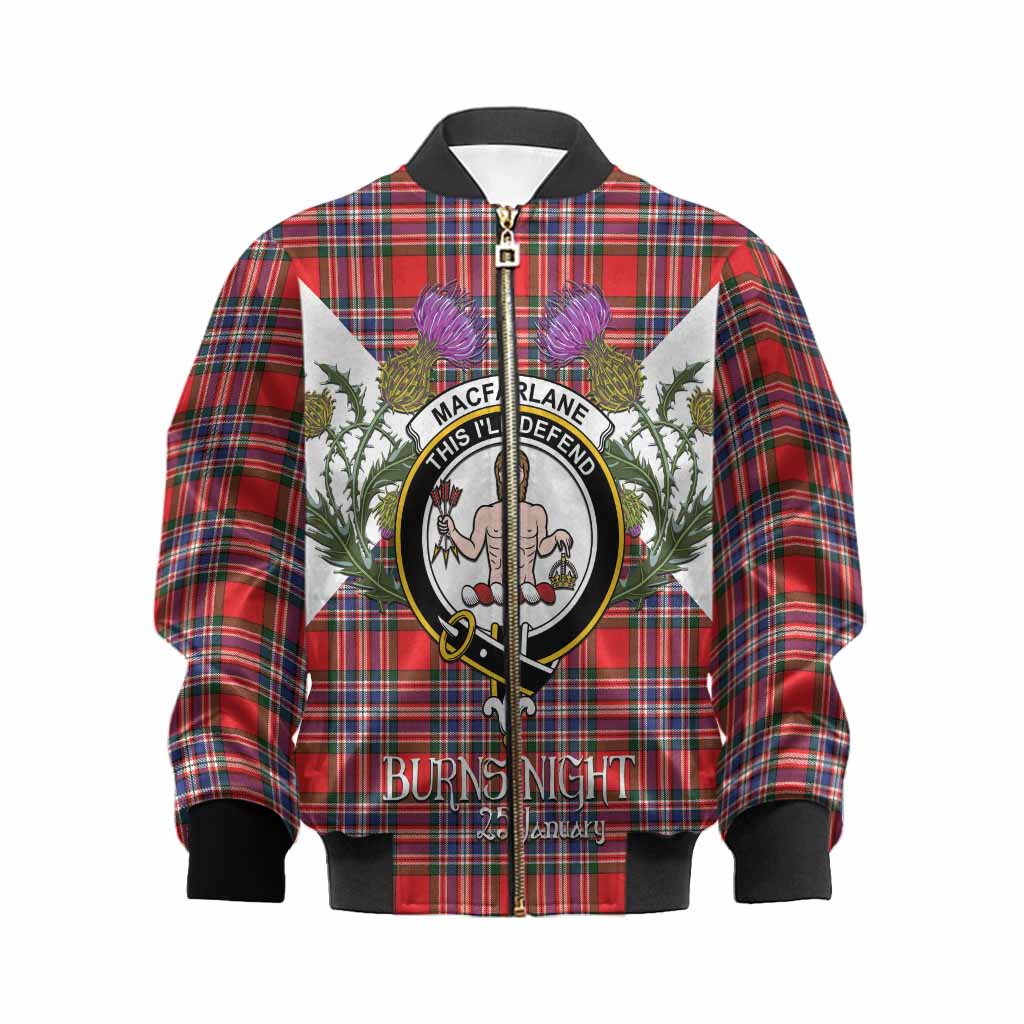 MacFarlane (McFarlane) Tartan Family Crest Kid Bomber Jacket Scottish Burns Night Thistle Floral