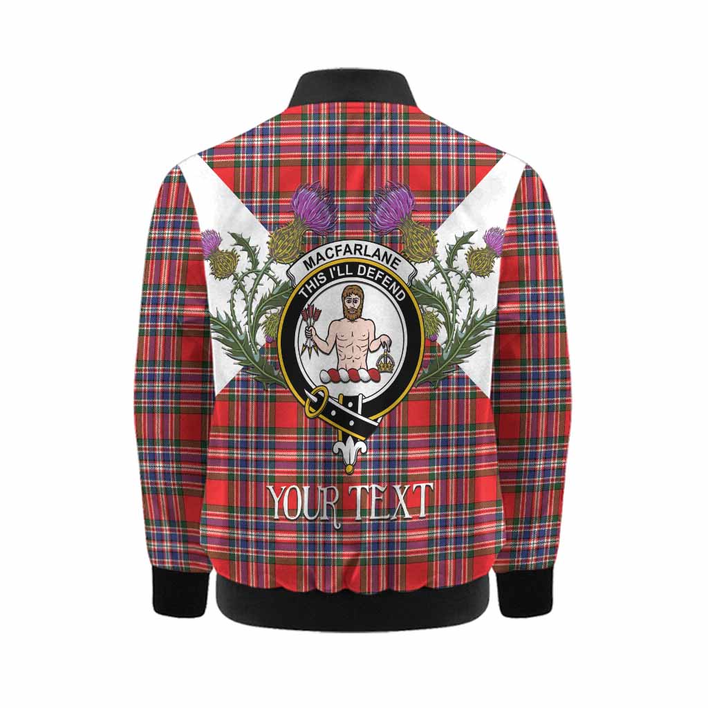 MacFarlane (McFarlane) Tartan Family Crest Kid Bomber Jacket Scottish Burns Night Thistle Floral