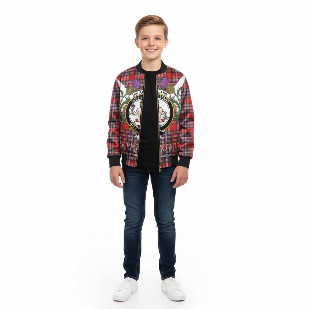 MacFarlane (McFarlane) Tartan Family Crest Kid Bomber Jacket Scottish Burns Night Thistle Floral