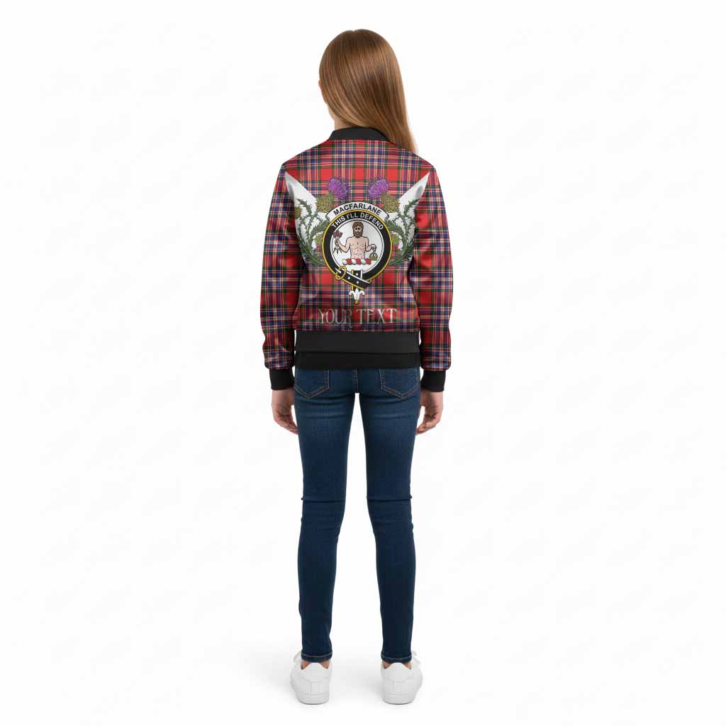 MacFarlane (McFarlane) Tartan Family Crest Kid Bomber Jacket Scottish Burns Night Thistle Floral