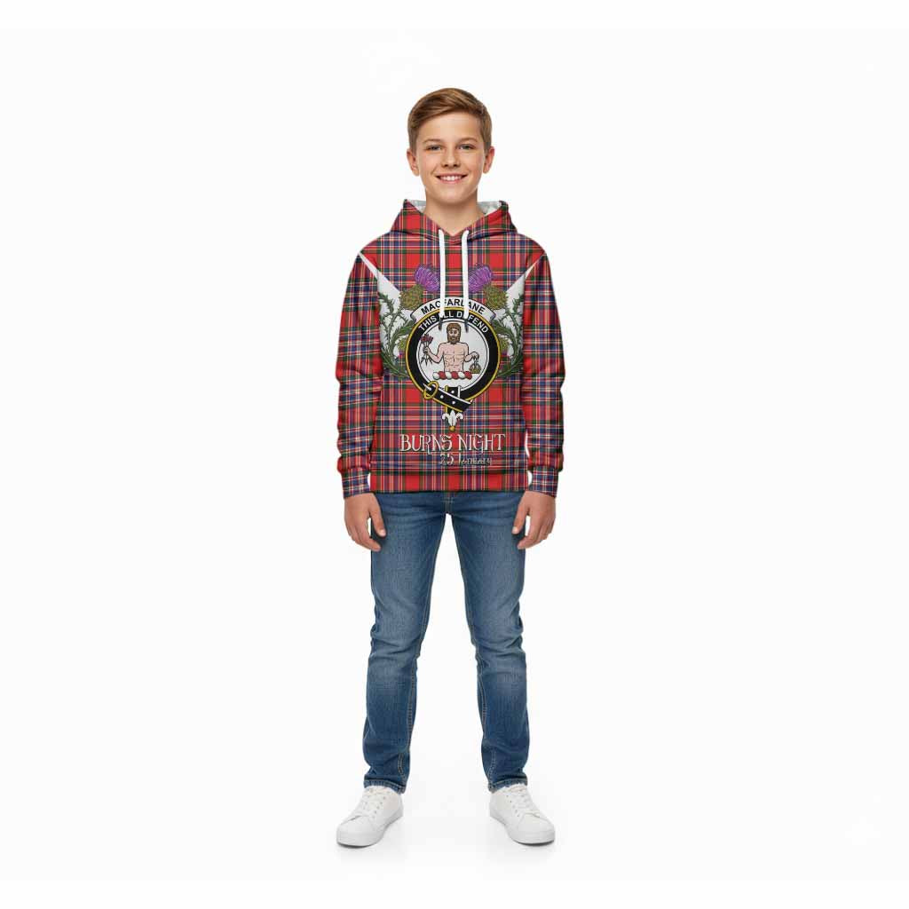MacFarlane (McFarlane) Tartan Family Crest Kid Hoodie Scottish Burns Night Thistle Floral