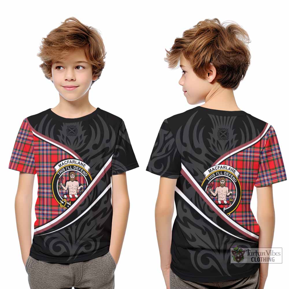 MacFarlane (McFarlane) Tartan Family Crest Kid T-shirt Celtic Scottish Thistle Floral - Tartan Vibes Clothing