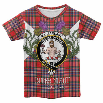 MacFarlane (McFarlane) Tartan Family Crest Kid T-shirt Scottish Burns Night Thistle Floral