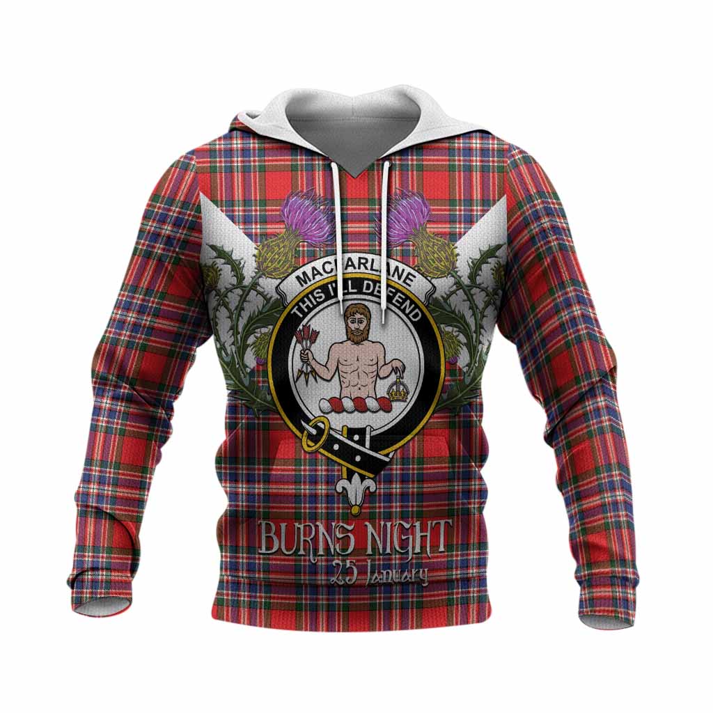 MacFarlane (McFarlane) Tartan Family Crest Knitted Hoodie Scottish Burns Night Thistle Floral
