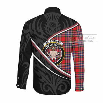 MacFarlane (McFarlane) Tartan Family Crest Long Sleeve Button Shirts Celtic Scottish Thistle Floral