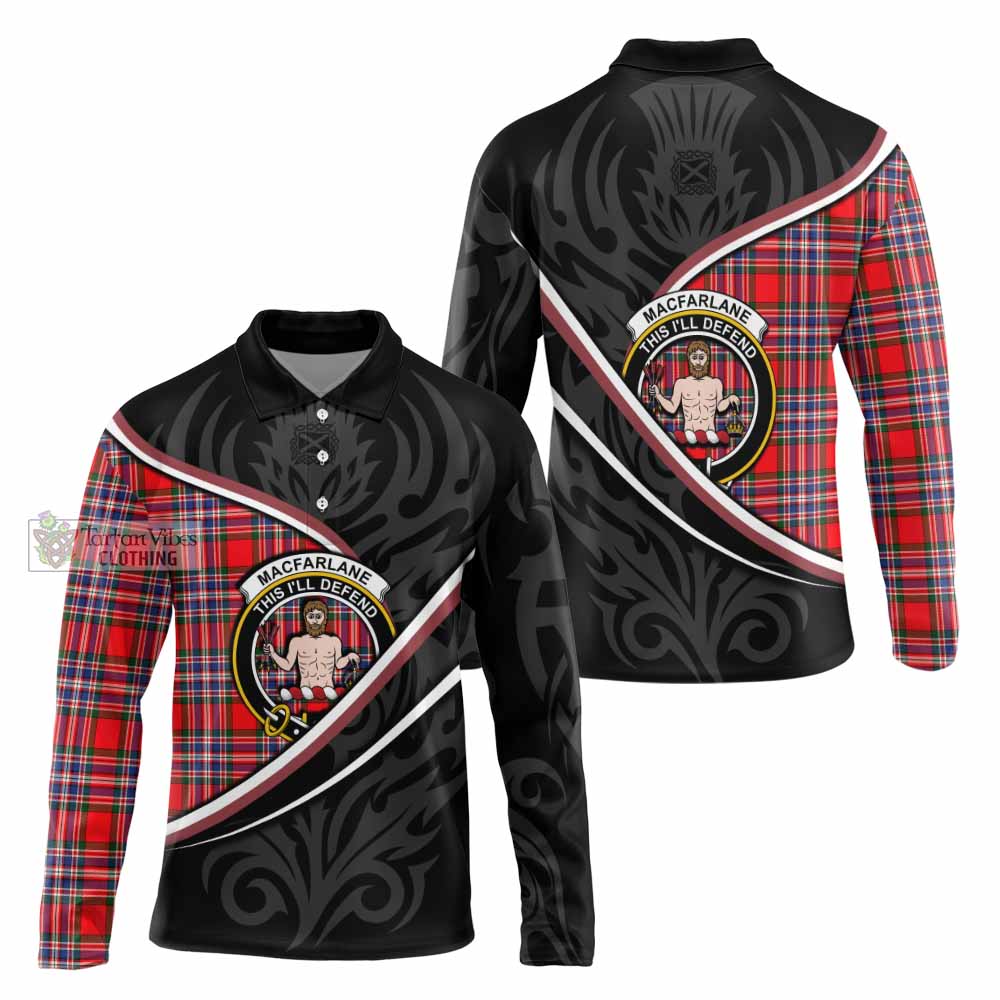 MacFarlane (McFarlane) Tartan Family Crest Long Sleeve Polo Shirt Celtic Scottish Thistle Floral - Tartan Vibes Clothing