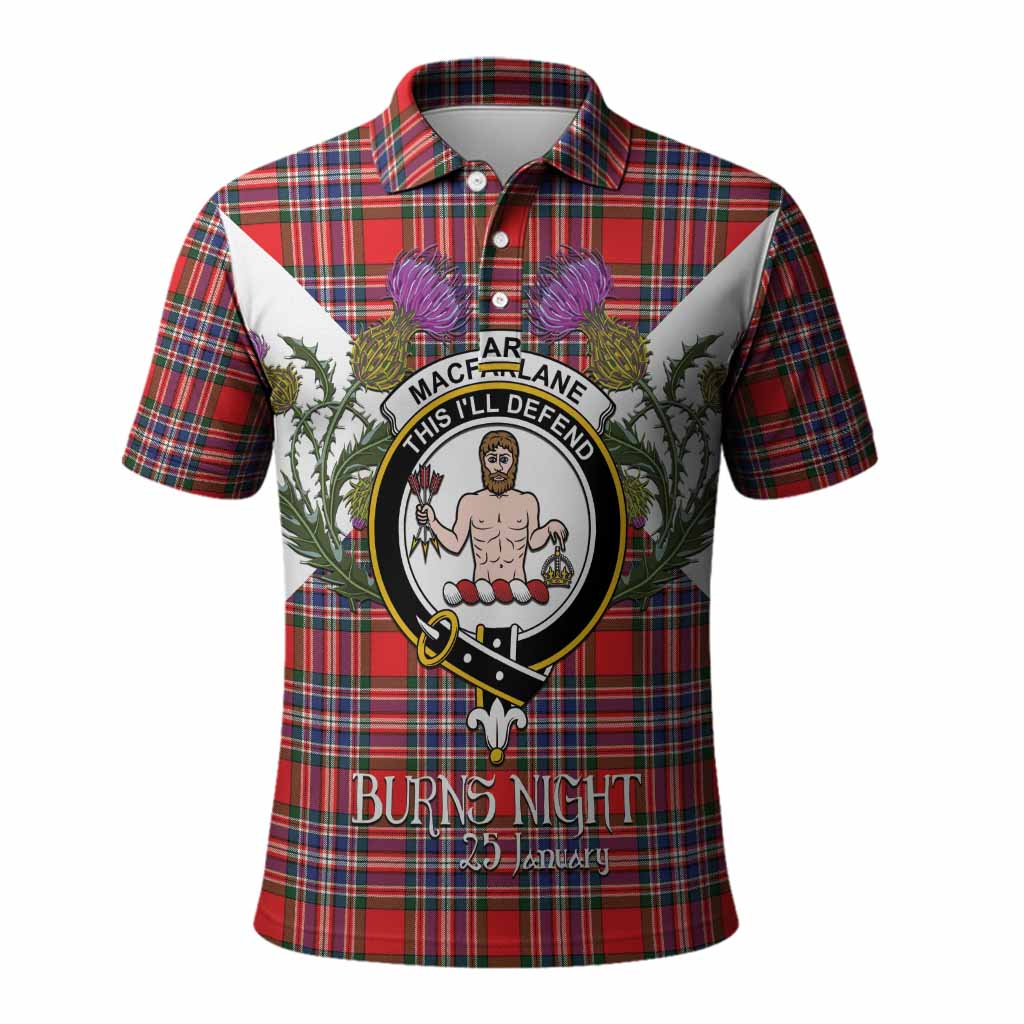 MacFarlane (McFarlane) Tartan Family Crest Polo Shirt Scottish Burns Night Thistle Floral