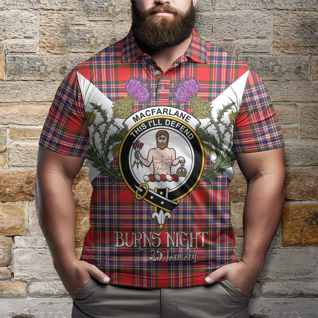 MacFarlane (McFarlane) Tartan Family Crest Polo Shirt Scottish Burns Night Thistle Floral