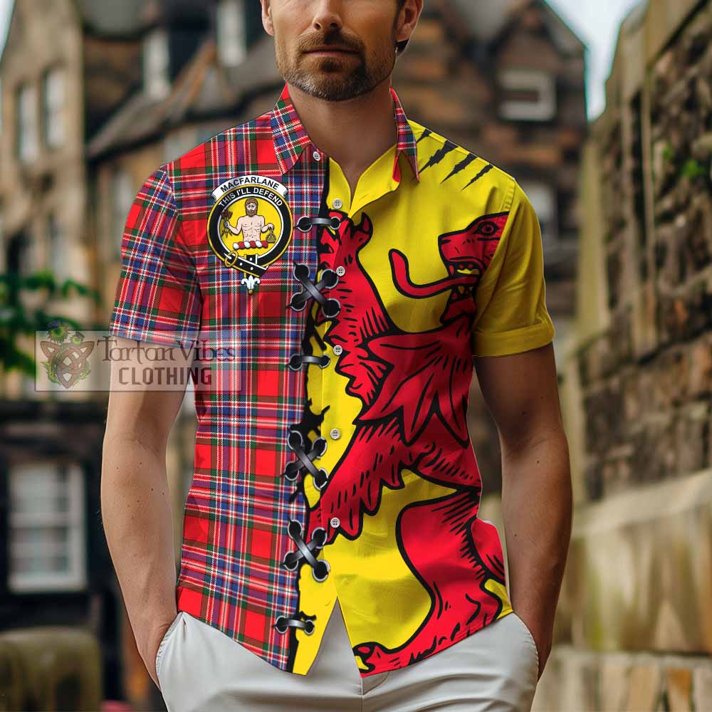 MacFarlane (McFarlane) Tartan Family Crest Short Sleeve Button Shirt Lion Rampant Honor - Tartan Vibes Clothing