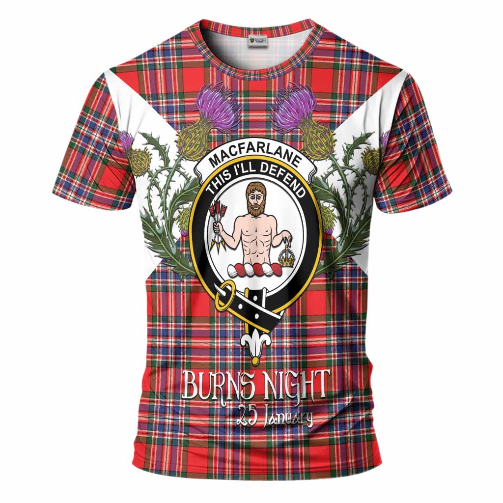 MacFarlane (McFarlane) Tartan Family Crest T-Shirt Scottish Burns Night Thistle Floral