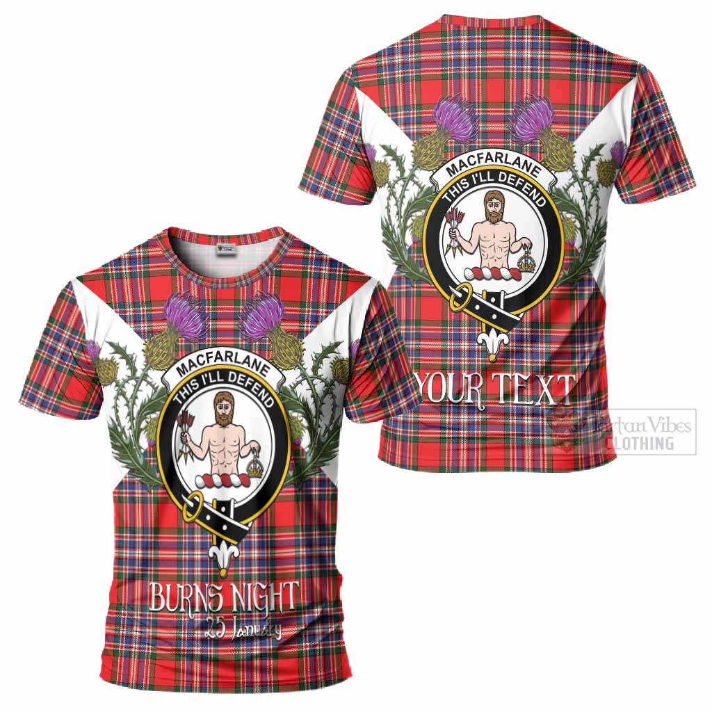 MacFarlane (McFarlane) Tartan Family Crest T-Shirt Scottish Burns Night Thistle Floral