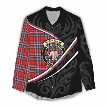 MacFarlane (McFarlane) Tartan Family Crest Women Casual Shirt Celtic Scottish Thistle Floral