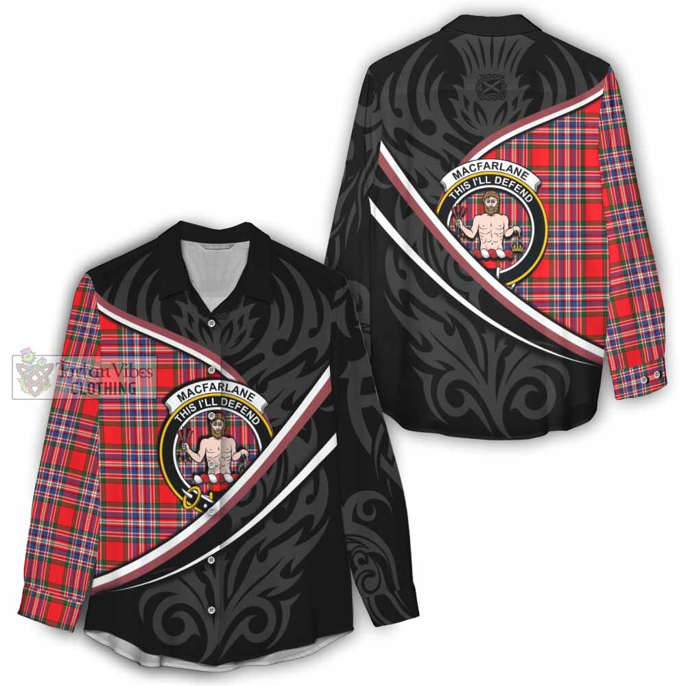MacFarlane (McFarlane) Tartan Family Crest Women Casual Shirt Celtic Scottish Thistle Floral - Tartan Vibes Clothing