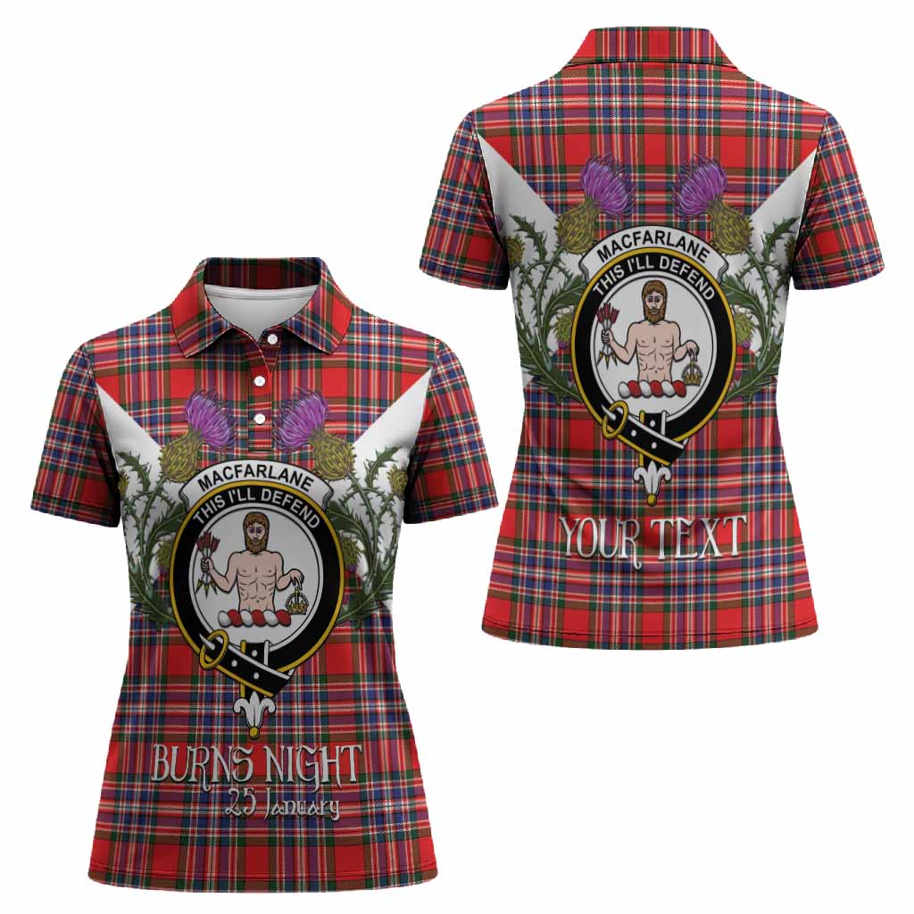 MacFarlane (McFarlane) Tartan Family Crest Women Polo Shirt Scottish Burns Night Thistle Floral