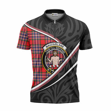MacFarlane (McFarlane) Tartan Family Crest Zipper Polo Shirt Celtic Scottish Thistle Floral