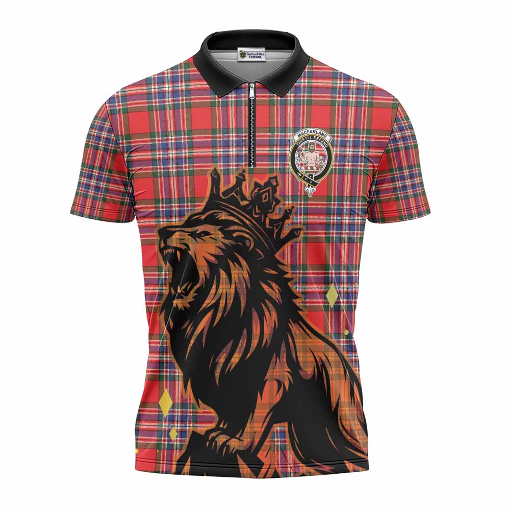 MacFarlane (McFarlane) Tartan Family Crest Zipper Polo Shirt Crowned Lion Roaring