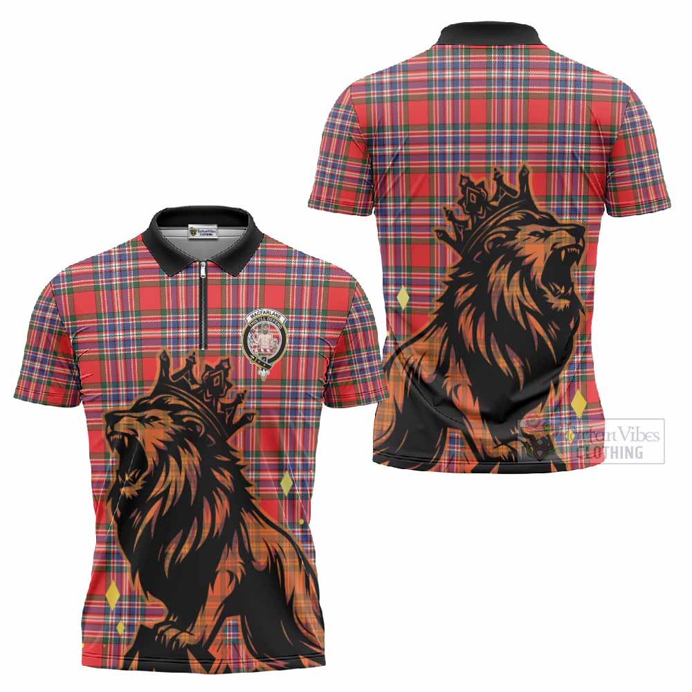 MacFarlane (McFarlane) Tartan Family Crest Zipper Polo Shirt Crowned Lion Roaring