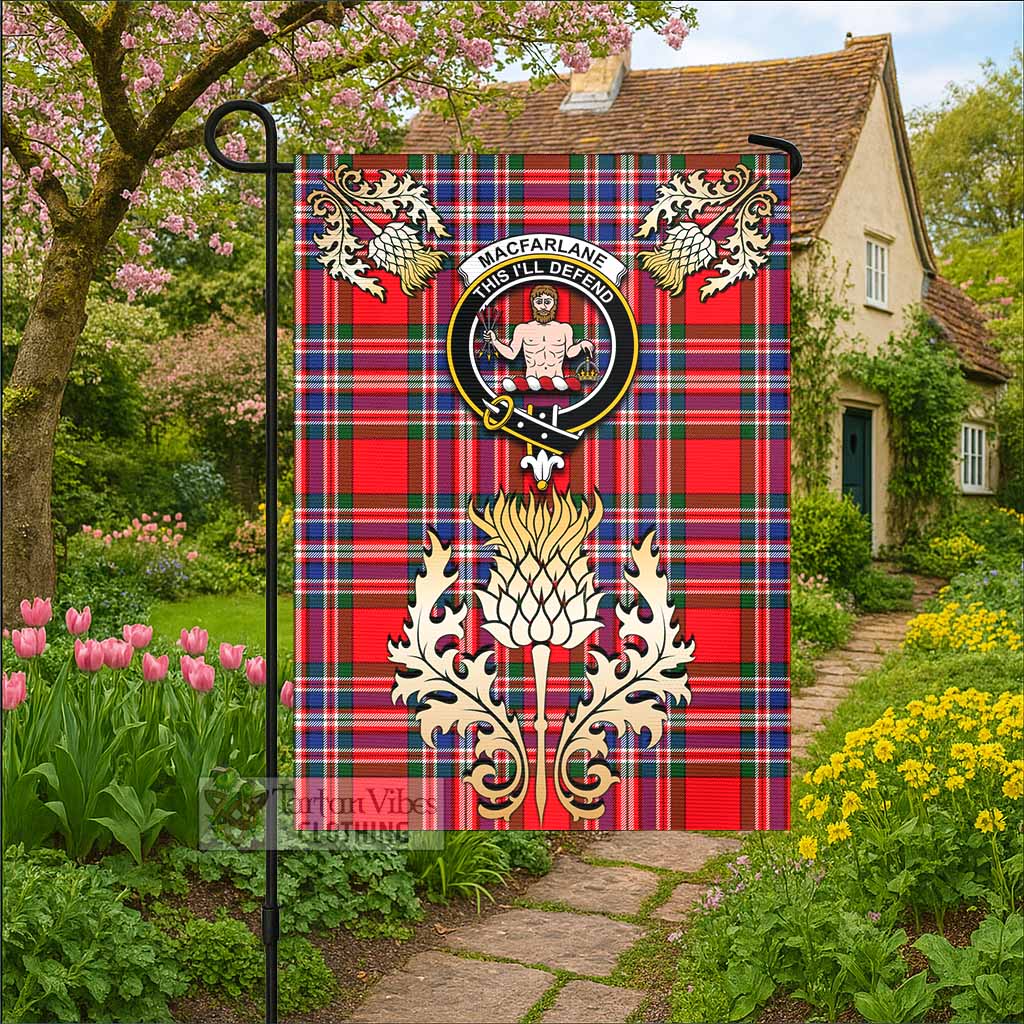 MacFarlane (McFarlane) Tartan Garden Flag with Golden Regal Scottish Thistle Emblem - Tartan Vibes Clothing