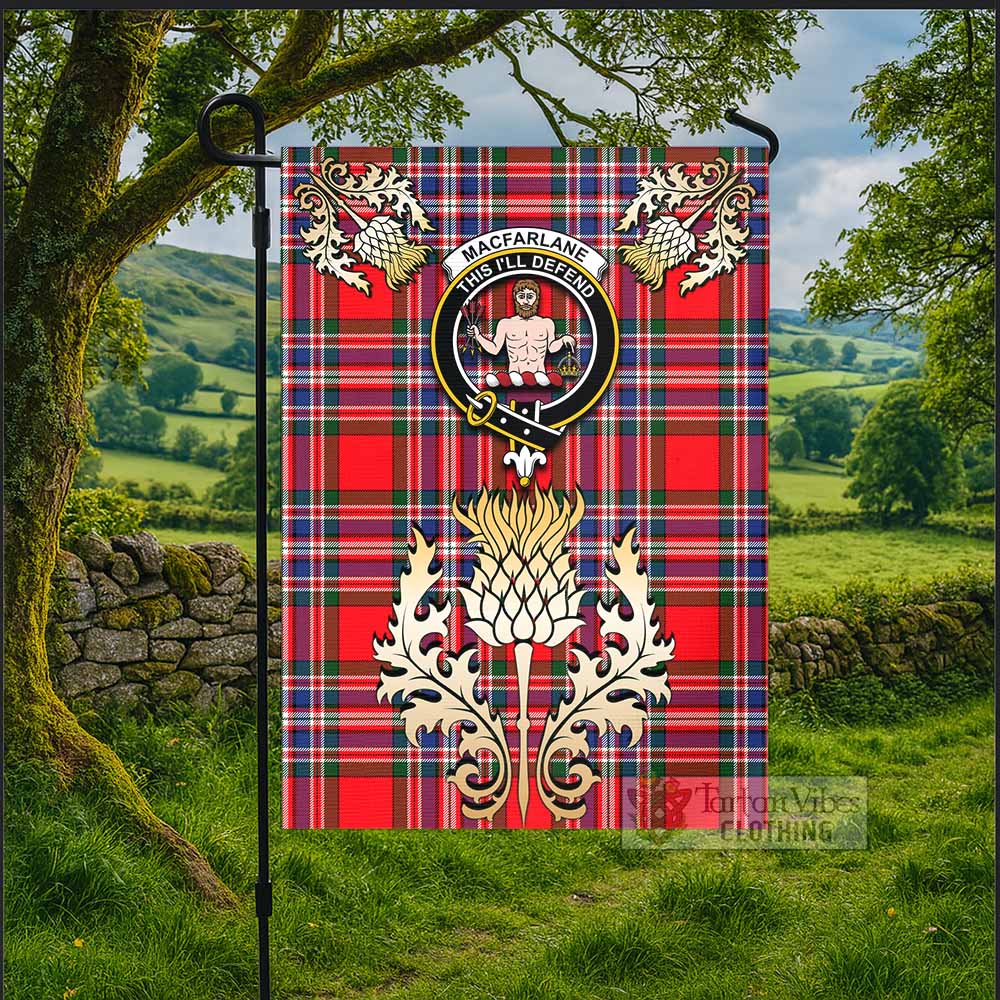 MacFarlane (McFarlane) Tartan Garden Flag with Golden Regal Scottish Thistle Emblem - Tartan Vibes Clothing