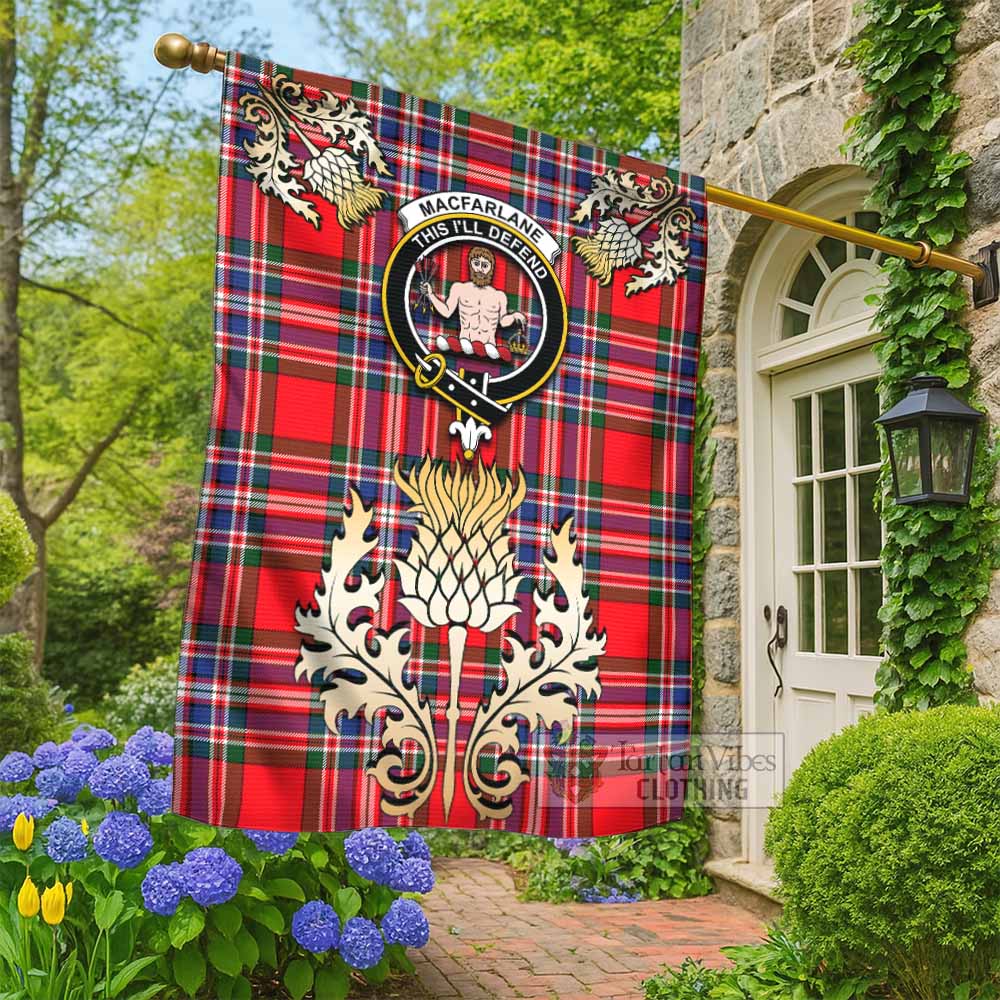 MacFarlane (McFarlane) Tartan Garden Flag with Golden Regal Scottish Thistle Emblem - Tartan Vibes Clothing