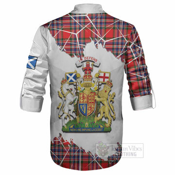MacFarlane (McFarlane) Tartan Ghillie Shirt with Family Crest and Lion Rampant Grunge Style