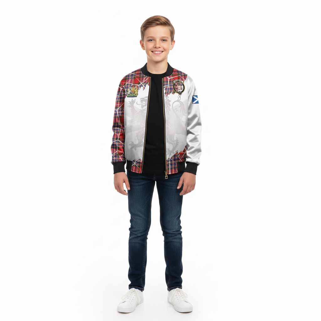 MacFarlane (McFarlane) Tartan Kid Bomber Jacket with Family Crest and Lion Rampant Grunge Style