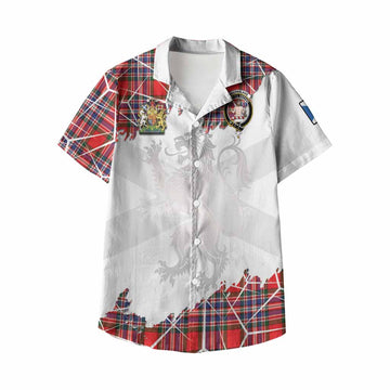 MacFarlane (McFarlane) Tartan Kid Hawaiian Shirt with Family Crest and Lion Rampant Grunge Style