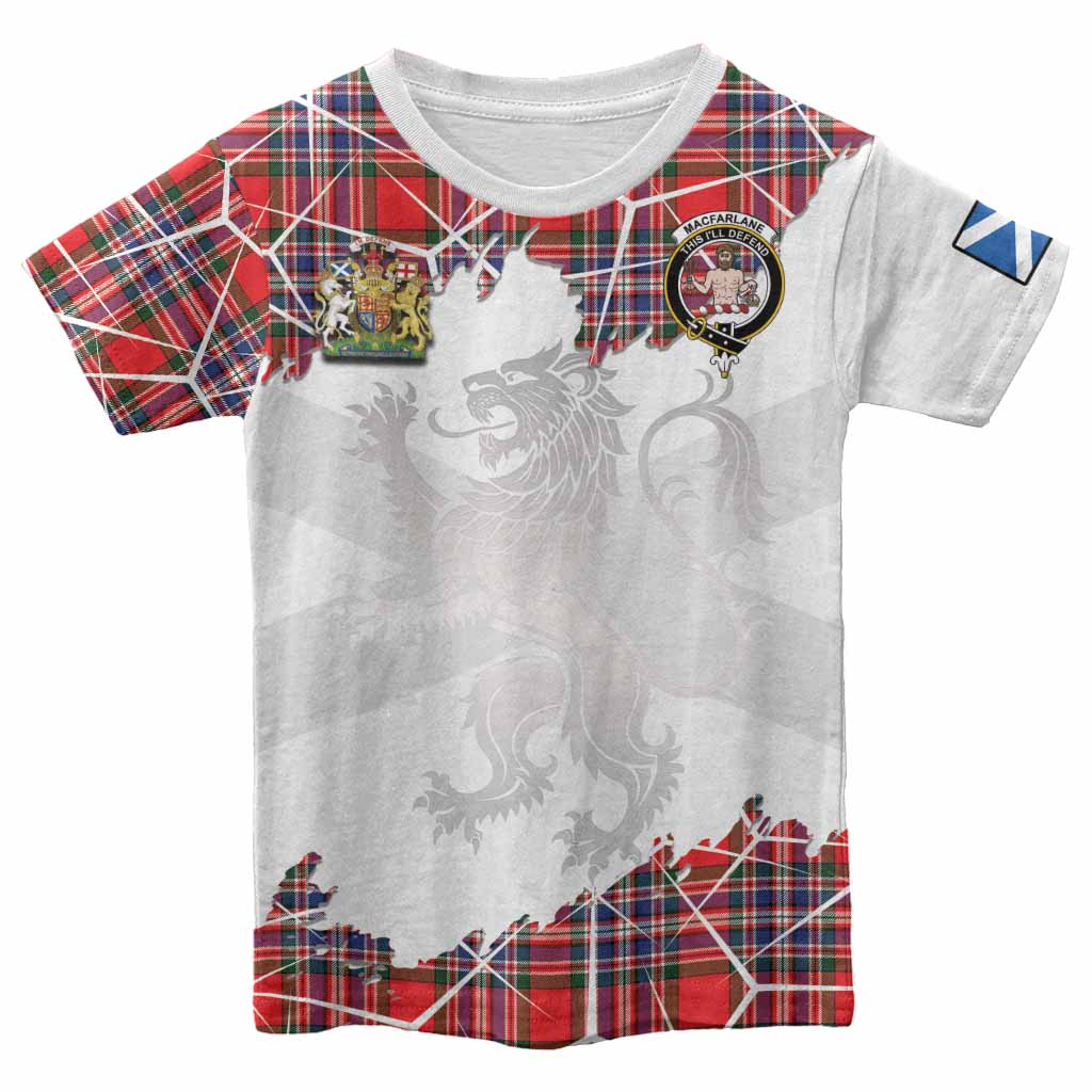 MacFarlane (McFarlane) Tartan Kid T-shirt with Family Crest and Lion Rampant Grunge Style