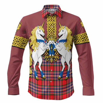 MacFarlane (McFarlane) Tartan Long Sleeve Button Shirts Unicorn Celtic Knot And Thistle Emblem