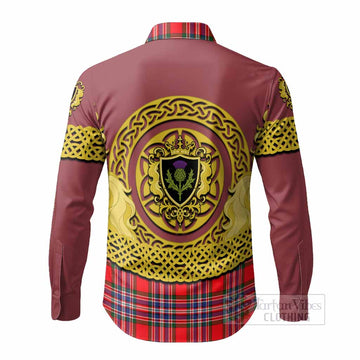 MacFarlane (McFarlane) Tartan Long Sleeve Button Shirts Unicorn Celtic Knot And Thistle Emblem